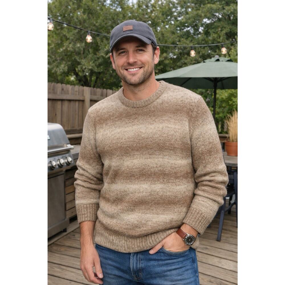 Normal Brand Mens Medium Sweater Ombre Crewneck Tan Brown Cotton Blend NWT